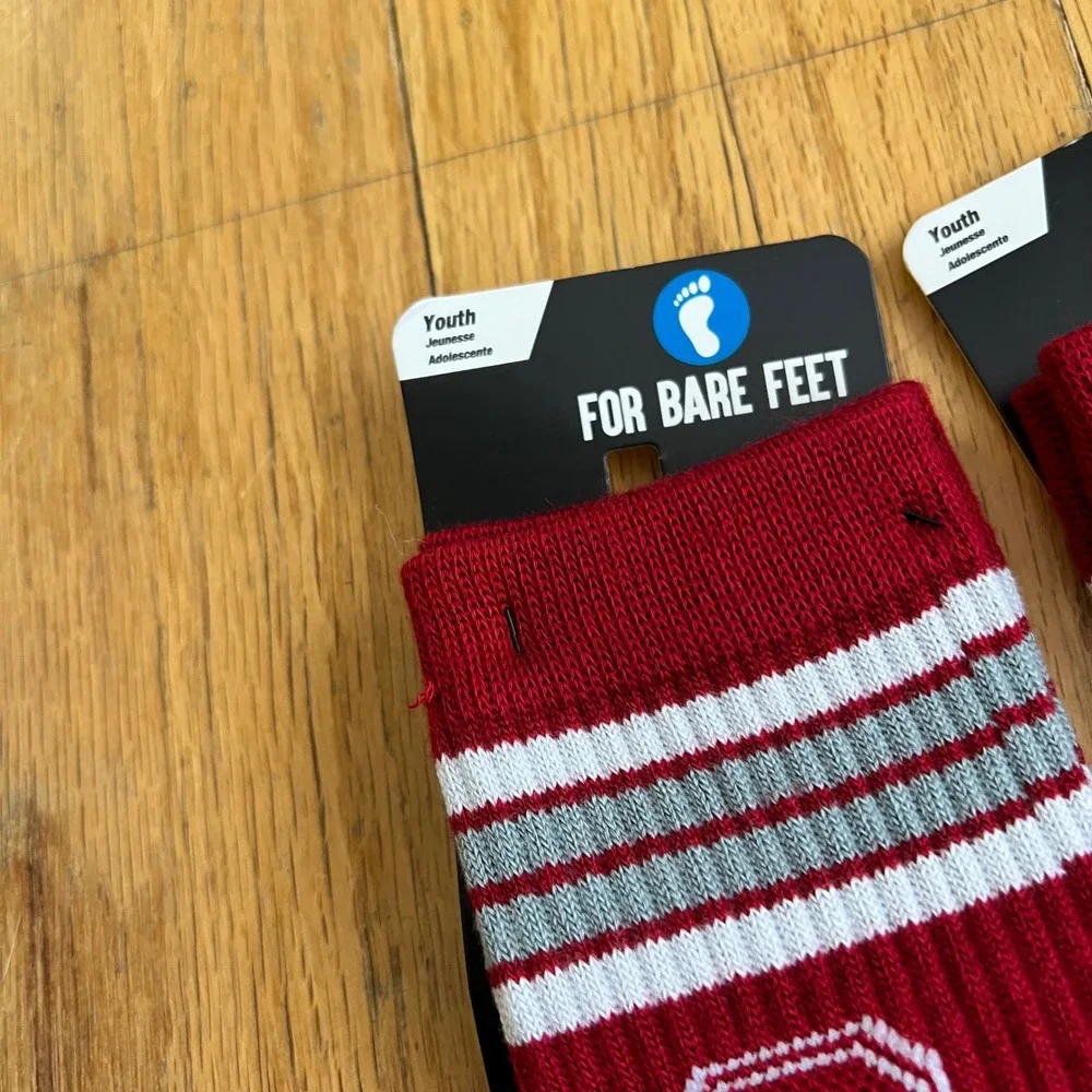 For Bare Feet Socks Stanford 4 Stripe Deuce Youth Size 13, 1-3 Red Cardinal New